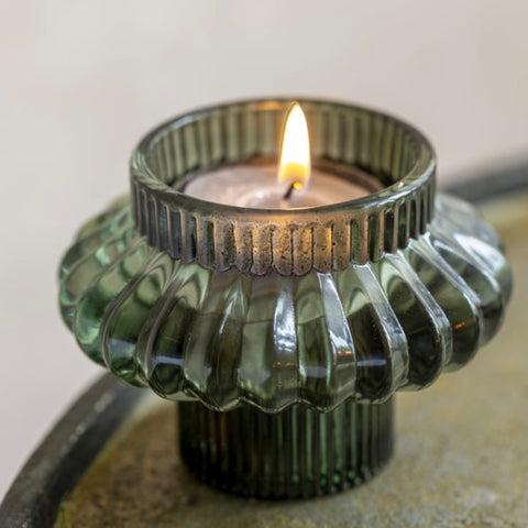 Green Glass Candleholder Duo