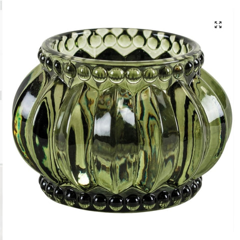Scalloped Green Glass Votive