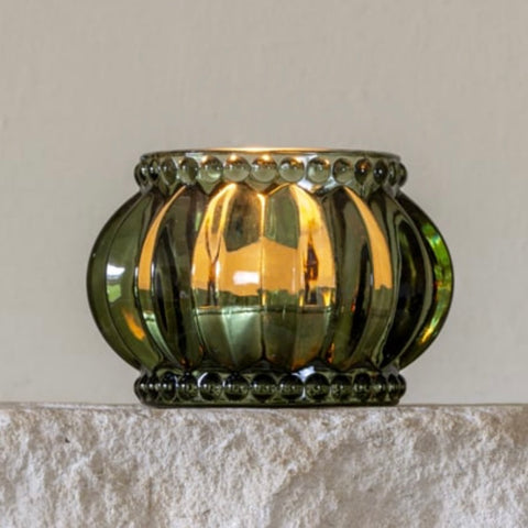 Scalloped Green Glass Votive
