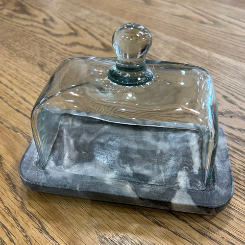 Glass and Marble Butter Dish