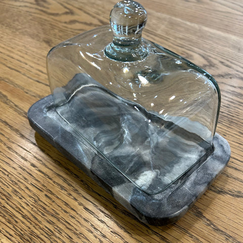 Glass and Marble Butter Dish