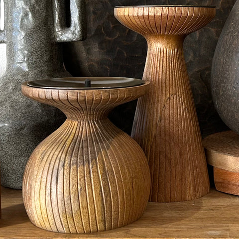 Carved Mango Wood Candle Stick