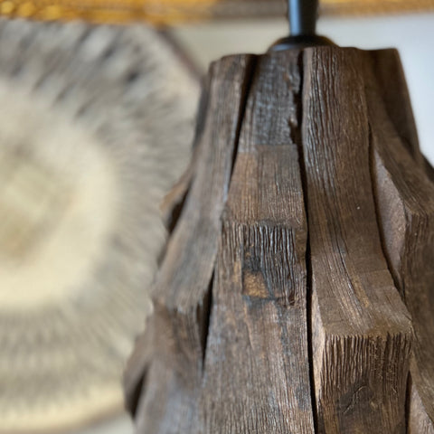 Carved Wooden Lamp with Recycled Cardboard Shade