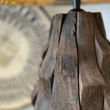 Carved Wooden Lamp with Recycled Cardboard Shade.