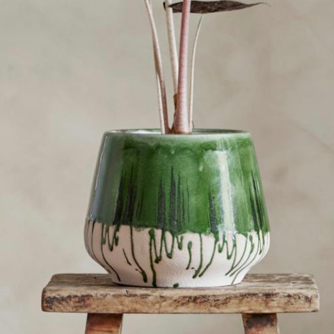 Green Stoneware Pot