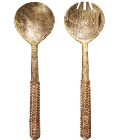 Wooden Salad Servers with Natural Bamboo Handles