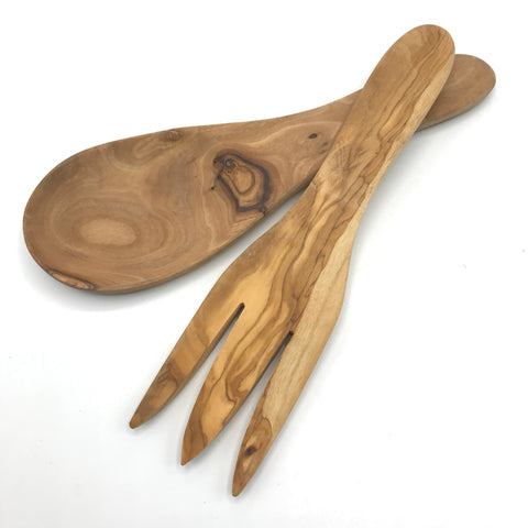 Short Olive Wood Salad Servers - Bagel&Griff