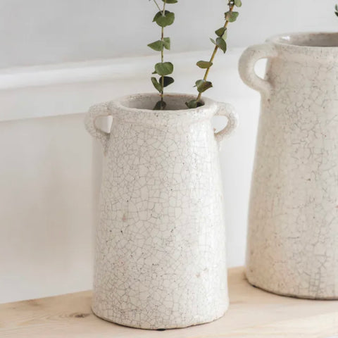 Small White Handled Crackled Vase - Bagel&Griff