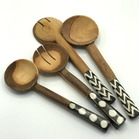 Batik Print Olive Wood Salad Servers - Bagel&Griff
