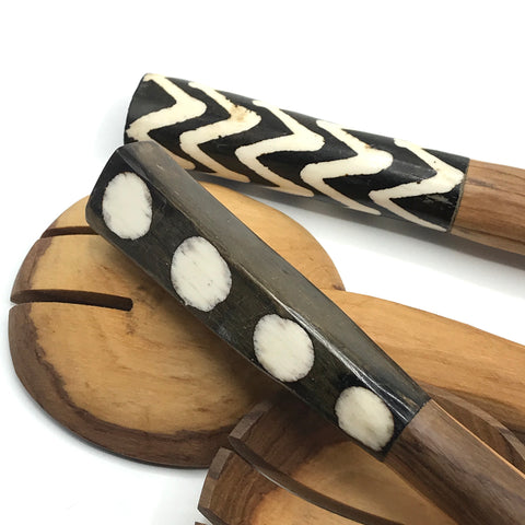 Batik Print Olive Wood Salad Servers - Bagel&Griff