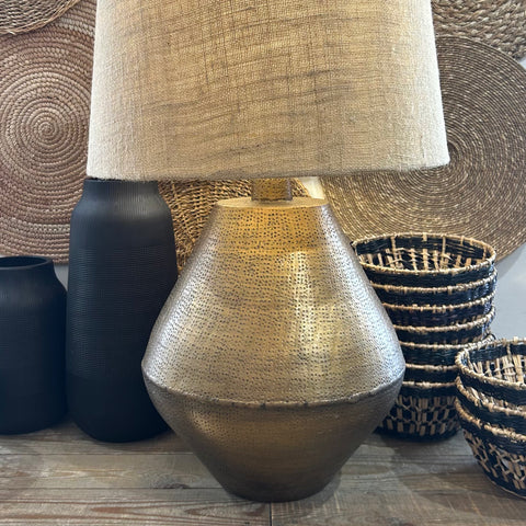 Antique Brass Lamp with Linen Shade