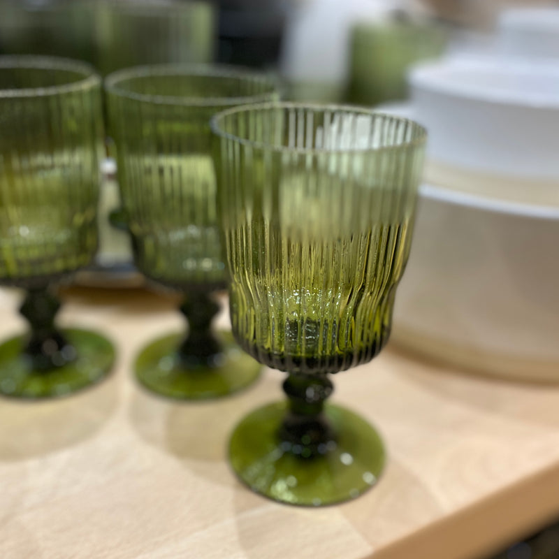 Green Rib Wine Glass