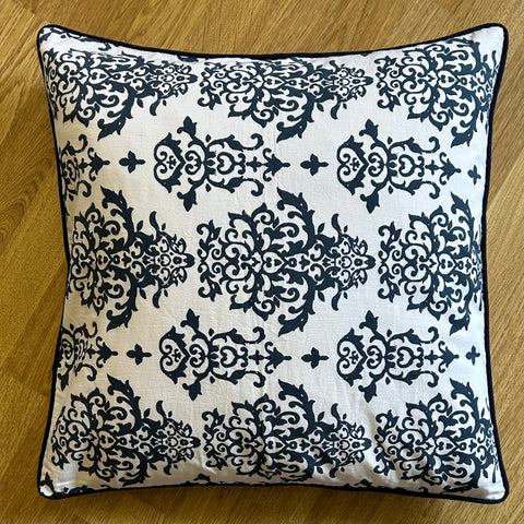White and Blue Block Print Cushion
