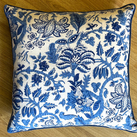 Blue and White Printed Cushion