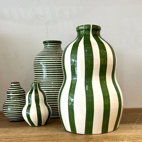 Green Wide Striped Vases