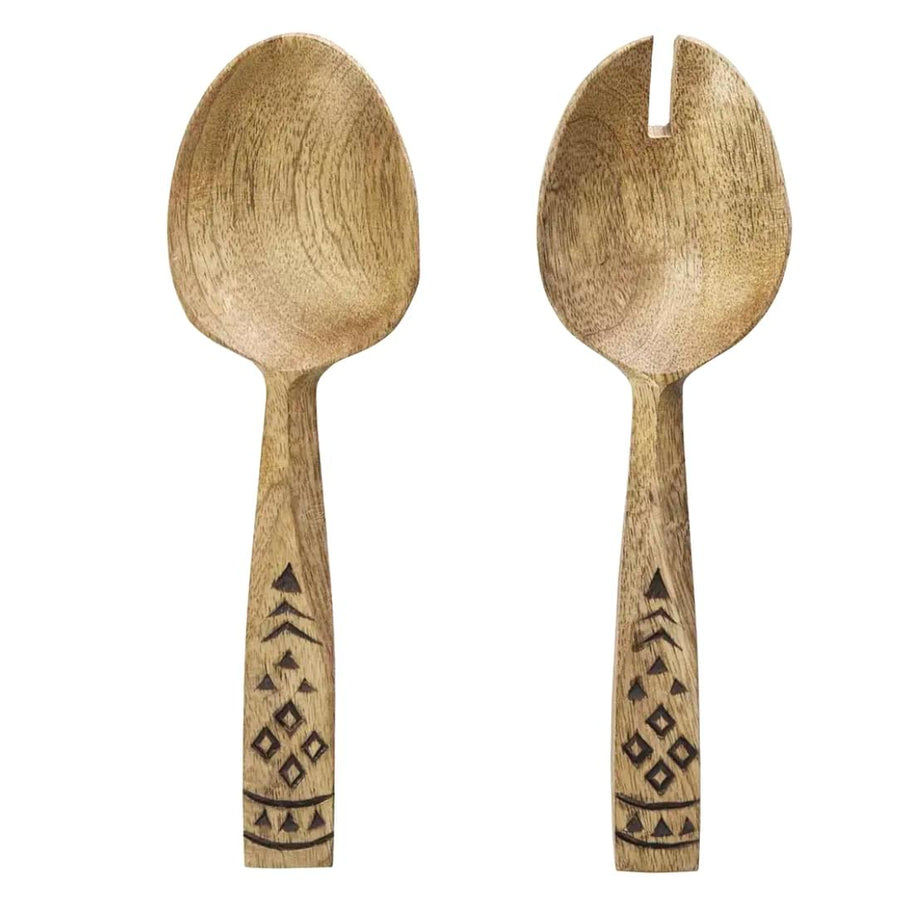 Wooden Salad Servers with Carved Handles.