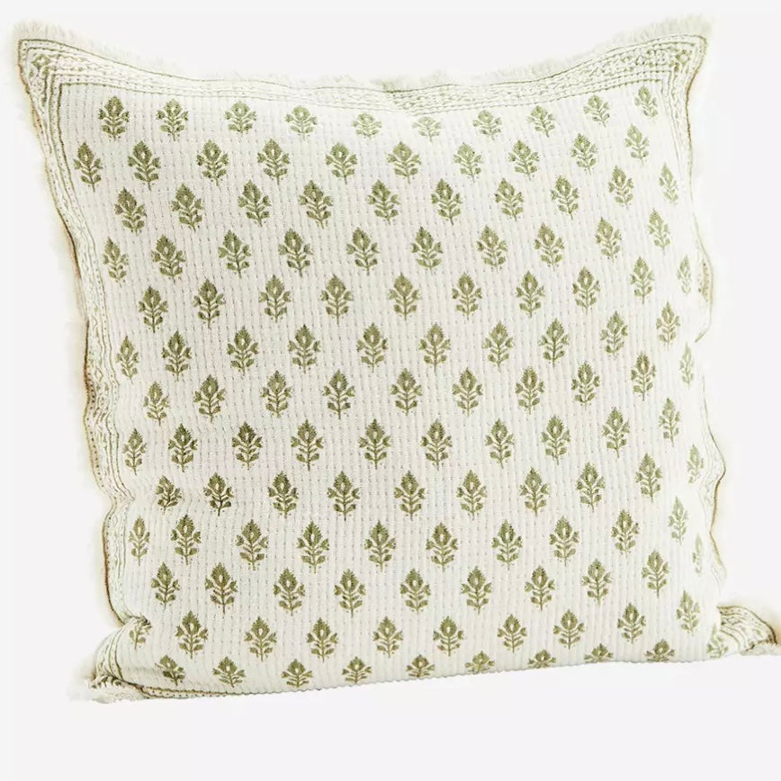 Green & Ecru Printed Cushion